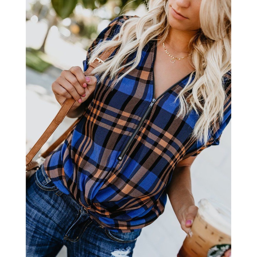 Vici Ferris Plaid Zip Twist Top
